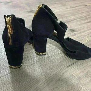 Michael Kors Black Suede Bock Heel Open Toe Bootie / Heel Size 6.5